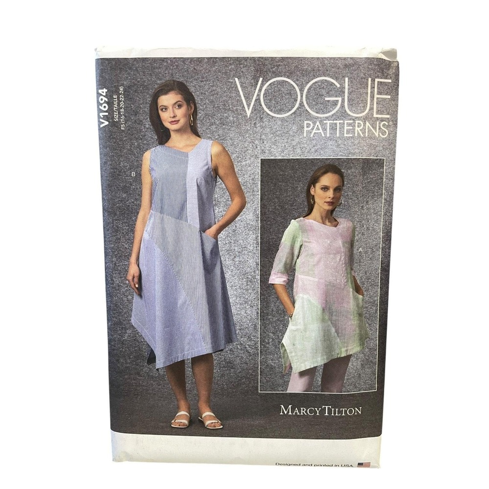 Vogue V1694 Marcy Tilton Misses Tunic Dress Asymmetrical Hem Sizes 16-24